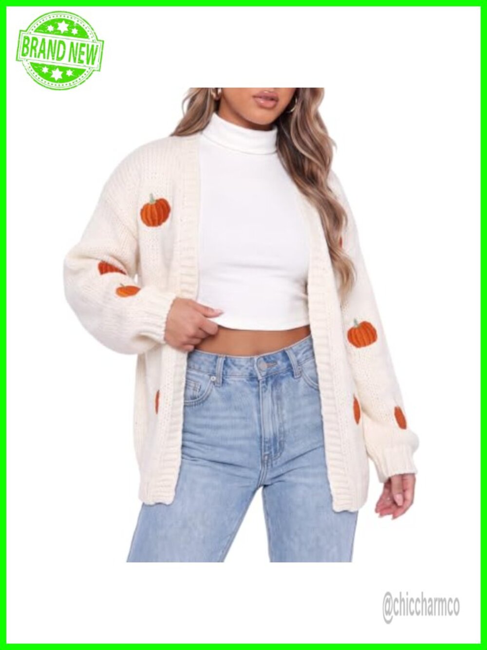 Pumpkin Embroidery Knit Cardigan Open Front Loose Casual Holiday Sweater